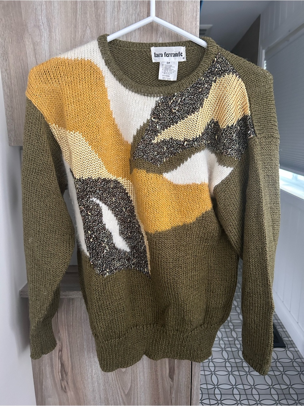 Olive & Mustard Abstract Knit Sweater Lara Ferrante size S